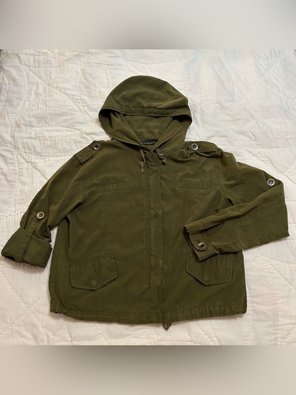 Brandy Melville Jacket Womens S Green Hailey Utility Roll Tab Sleeve Military